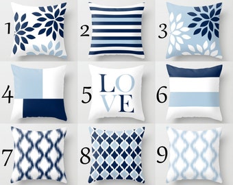 Throw Pillow Covers Light Blue White Navy Blue Pillow Typography Art Contemporary Decor Throw Pillow Covers Decorative Pillows