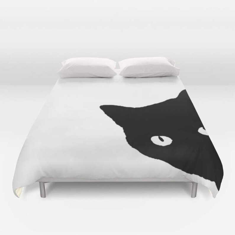 Black White Duvet Cover Cat Duvet Cover Black White Decor Etsy
