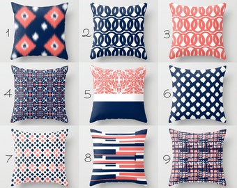 Throw Pillow Covers, Navy Pillow Covers, Coral Pillow Covers Contemporary Decor, Throw Pillow Covers (M28) Decorative Pillows