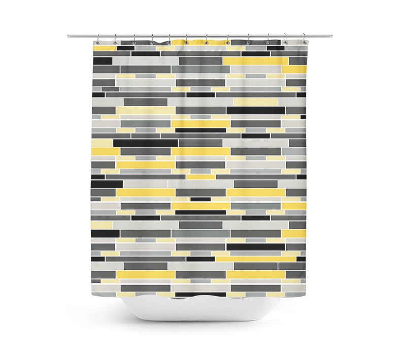Rideau De Douche Jaune Rideau De Douche Géométrique Rideau De Bain Jaune Gris Noir