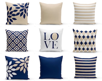 Outdoor Pillows, Navy White Sand , Outdoor Home Decor, Outdoor Throw Pillows