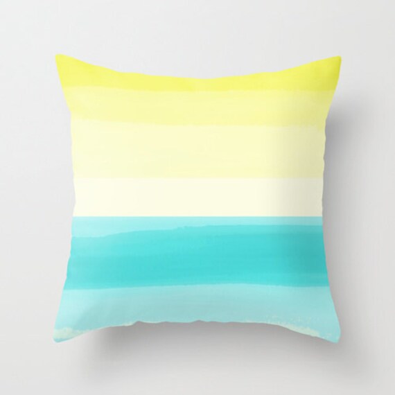 Abstract Throw Pillow Cover Turquoise Aqua Teal yellow Modern Etsy