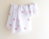 Hand Painted Polka Dots Scarf / White Pink Dots Scarf / Spring Summer Scarf / Geometric Scarf