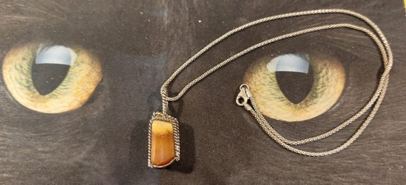 Sterling Silver Brown yellow Agate Rope Cage Chai… - image 1