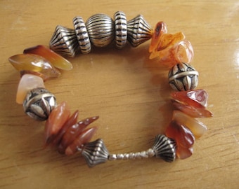 Alpaca Silver Natural Orange Brown Nugget Stones And Corrugated Beads Napkin Rings Pair (1187)