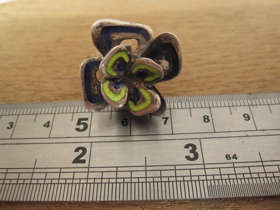 Sterling Silver Enamel 3D Flower Pansy Viola Ring… - image 6
