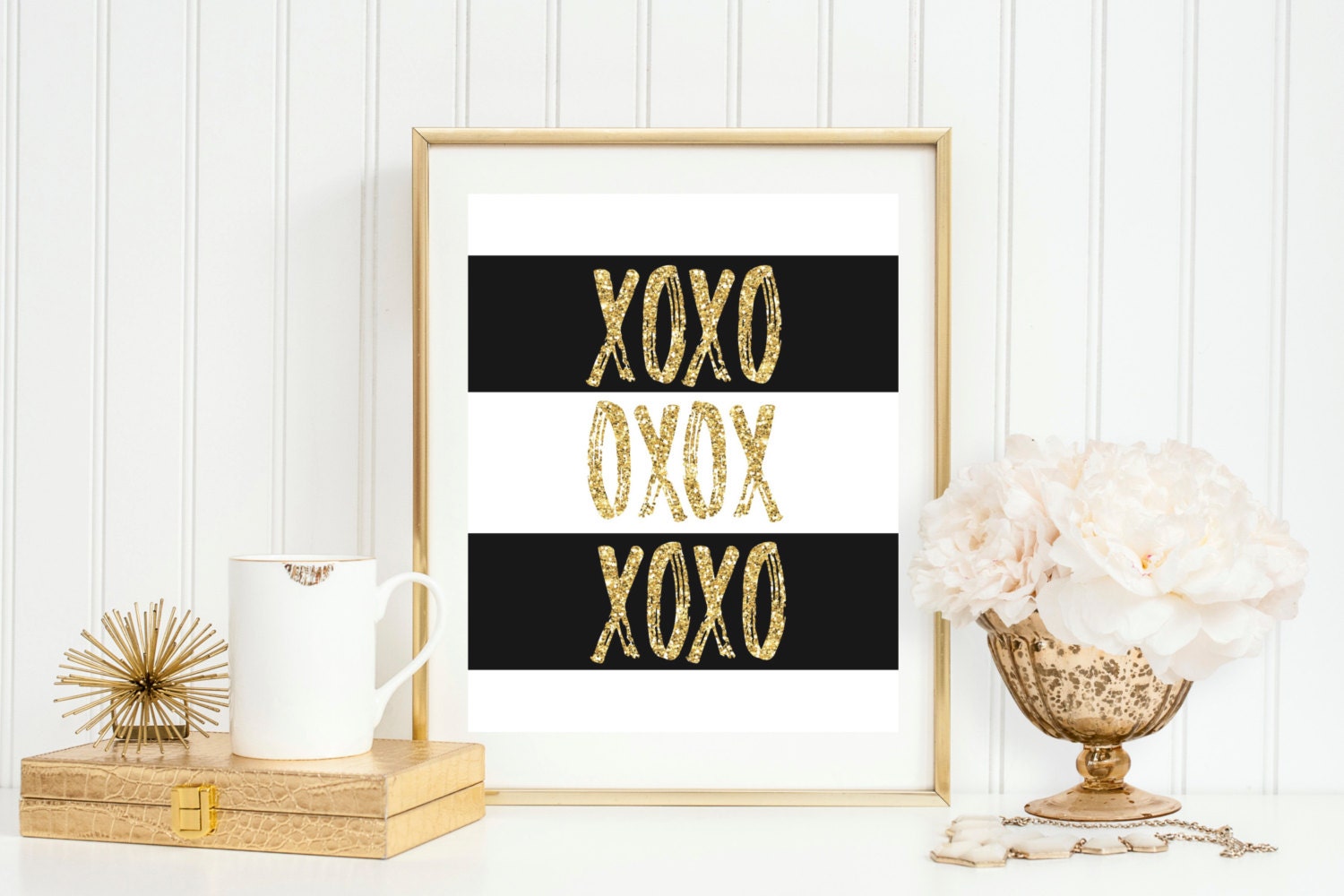 Gold Glitter XOXO Sign Black and White Stripes Etsy