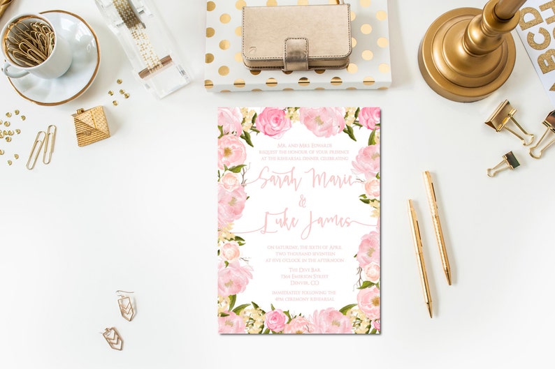 Blush Peony Rehearsal Dinner Invitation