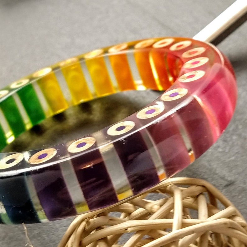 Rainbow Bracelet Chunky Pencil Bangle Multicoloured Resin Etsy