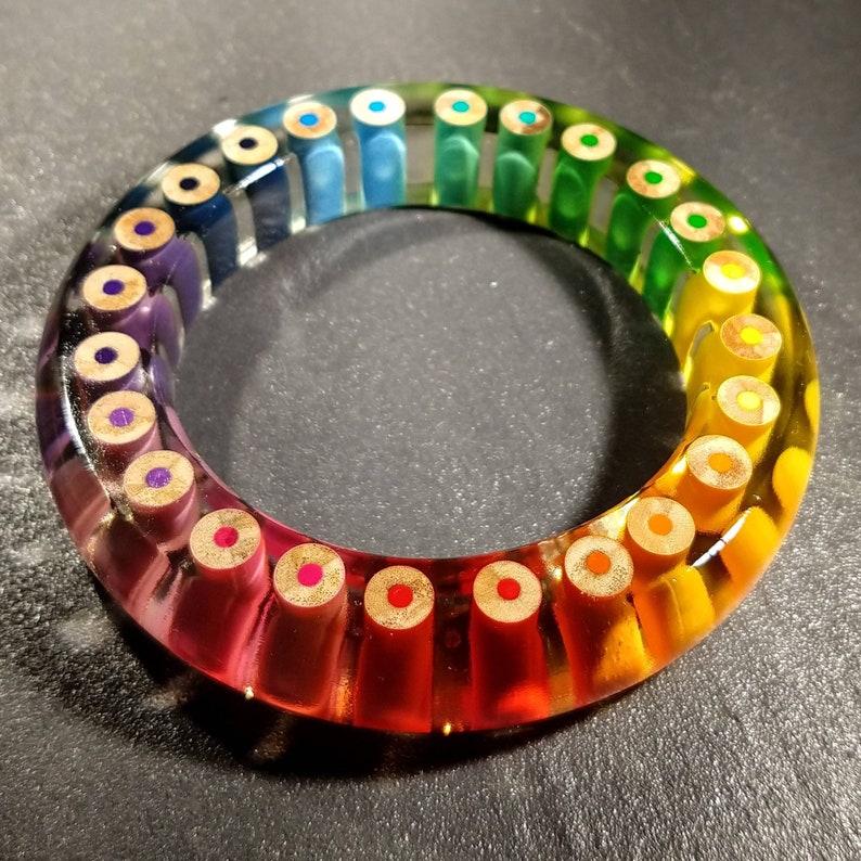 Rainbow Bracelet Chunky Pencil Bangle Multicoloured Resin Etsy