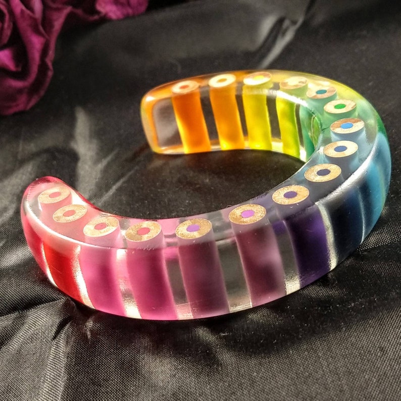 Rainbow bracelet chunky pencil bangle multicoloured resin Etsy