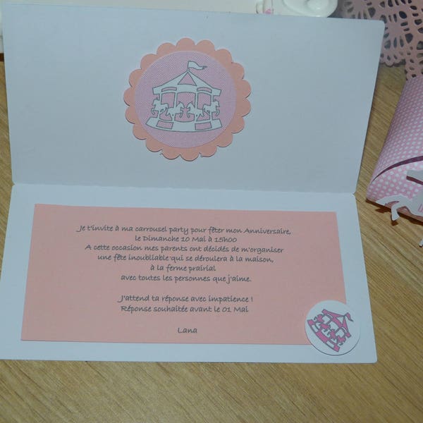 Faire part invitation carrousel, petit chevaux, thème fête foraine pour baptême anniversaire mariage