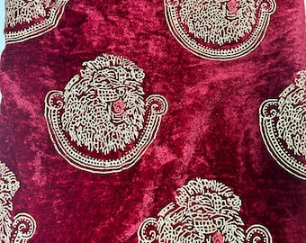 Isi Agu Red Velvet Nigerian Igbo Tribal Fabric Per Yard/ Nigerian Feni Fabric