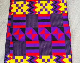 36"x45" Purple and Yellow Kente fabric per yard, African Cotton fabric, by the yard, Ethnic fabric / Sewing / Quilting /Tribal Print fabric