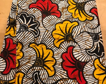 Tela africana floral roja y amarilla de 36"x45", tela de algodón africano, cortada a medida, tela étnica / costura / acolchado / tela Ankara