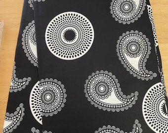 36"x45" Black and White African fabric per yard,  Paisley African Cotton fabric by the yard, Ethnic fabric Tribal Print fabric