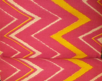 Pink and Yellow Chevron Upholstery fabric by the yard / Screen Print upholstery fabric/ Ideal for covering Patio Chairs/ Windows/ Decorate