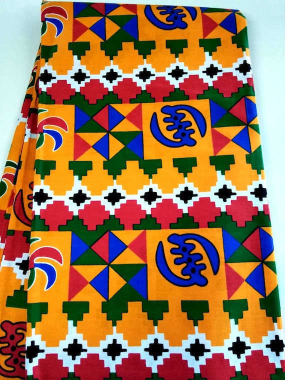 Traditional Kente print African fabric per yard with African Symbol African textiles African prints kente cloth fabrics