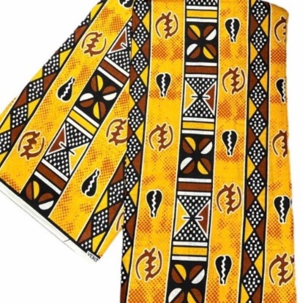 36"x45" Yellow African fabric, African Cotton fabric by the yard, Ethnic fabric / Sewing / Quilting / Ankara Fabric