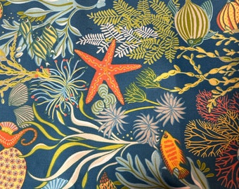 Tela de tapicería resistente al agua con tema de playa azul cortada a medida, tela Swavelle 36"x54"