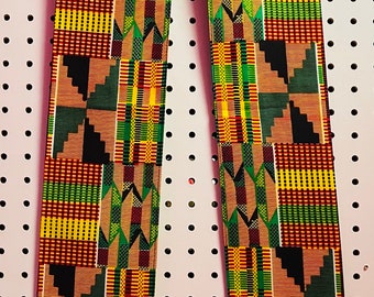 Long Double Sided Kente African Stole, African Scarf, 71”x 5”