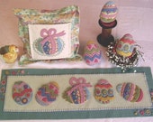 Easter Eggs on Parade Wool Table Runner, Stuffed Eggs and Small Pillow Kit (8 quot x 24 quot ) Kit Free Shipping