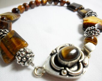 Tiger's Eye Stone Bracelet: Brown Caramel Jewelry, Box Clasp