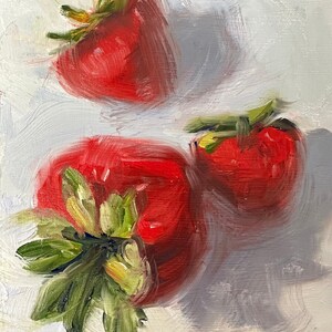 Original Oil Painting of strawberries, Impressionistic Style Oil Painting of Fruit, Kitchen Oil Painting Contemporary Wall Decor kitchen