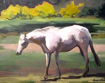 Original Painting of a White Horse/Impressionist Painting of Horse/Gift for Horse Lover/Cottage Chic Decor/Country Farm Decor/Cowboy Art