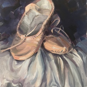 Original Oil Painting of Ballet Slippers, Ballerina Art, Wall Decor for Ballerina, Ballet Fine Art, Decor for Girl&#39;s Room, Gift for Her