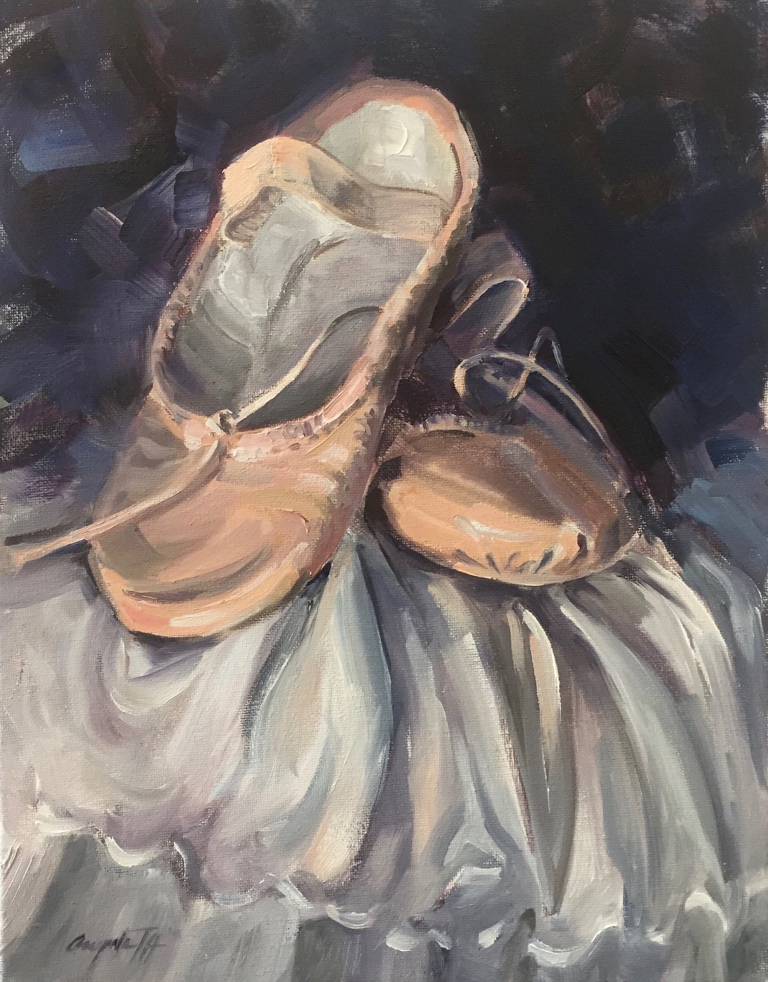 Zapatillas de ballet, pintura al óleo: arte impresionista de