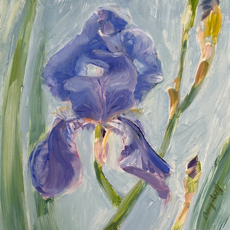 Original Iris Oil Painting: Impressionist Floral Still Life, 6x6 Garden ...