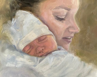 Original Oil Painting of Mother and Son, Baby and Mom Art, Mother's Day gift, Gift for Mom, Tender Wall Decor, Baby's Room Art