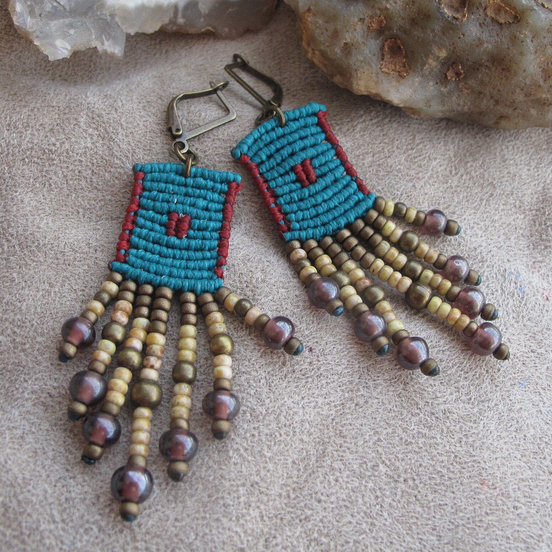 Turquoise earrings Macrame earrings dangle