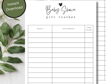 Baby Shower Gift Tracker, Printable Gift Log, Simple Gift List, Gift Recorder, Gender Neutral, Instant Download, Non Editable