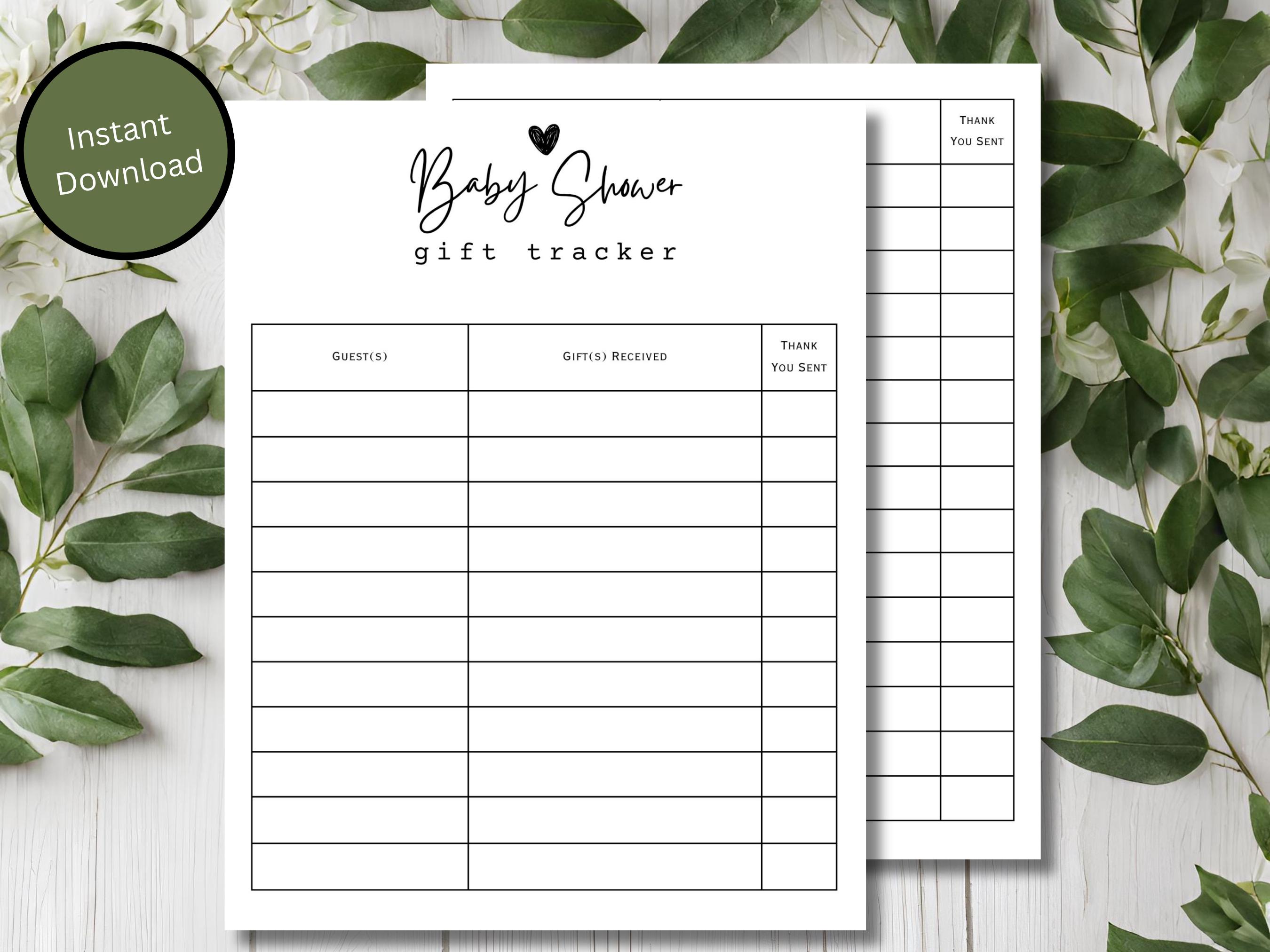 Baby Shower Gift Tracker, Printable Gift Log, Simple Gift List, Gift ...