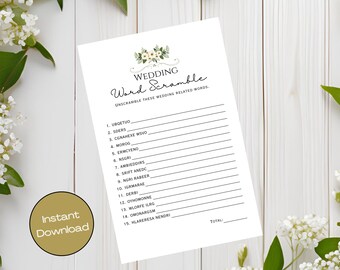 Wedding Word Scramble, Printable Wedding Shower Game, Bridal Shower, Word Puzzle, Word Game, Instant Download, Non Editable, 01