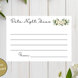 Date Night Idee Karten für Paare, bedruckbares Blumenspiel für Hochzeit, Brautparty, Junggesellinnenabschied, Instant Download, 01