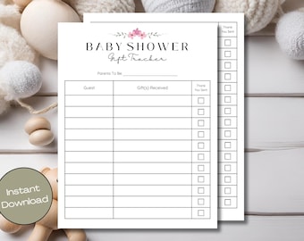Pink Baby Shower Gift Tracker, Printable Gift Log, Flower Gift List, Gift Recorder, Keepsake Log, Guest List, Instant Download, 03
