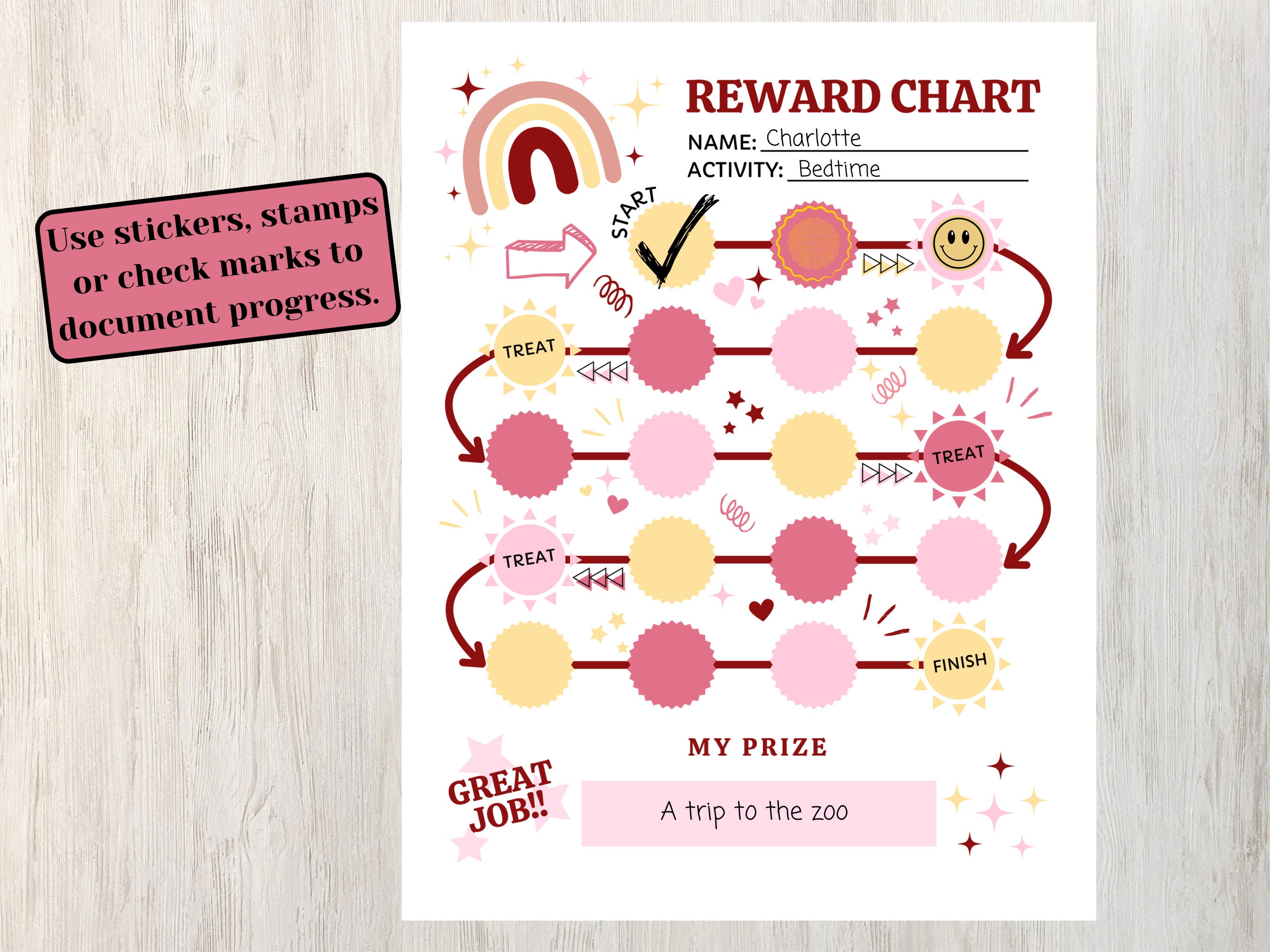 Reward Chart for Kids, Printable Sticker Chart, Bedtime Routine Log ...