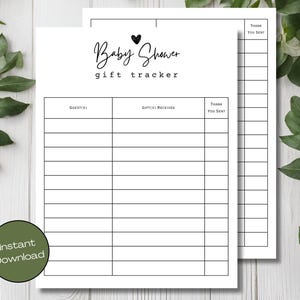 Printable Baby Shower Gift Tracker - Easily Track Baby Shower Gifts and Thank You Notes (Instant Download)