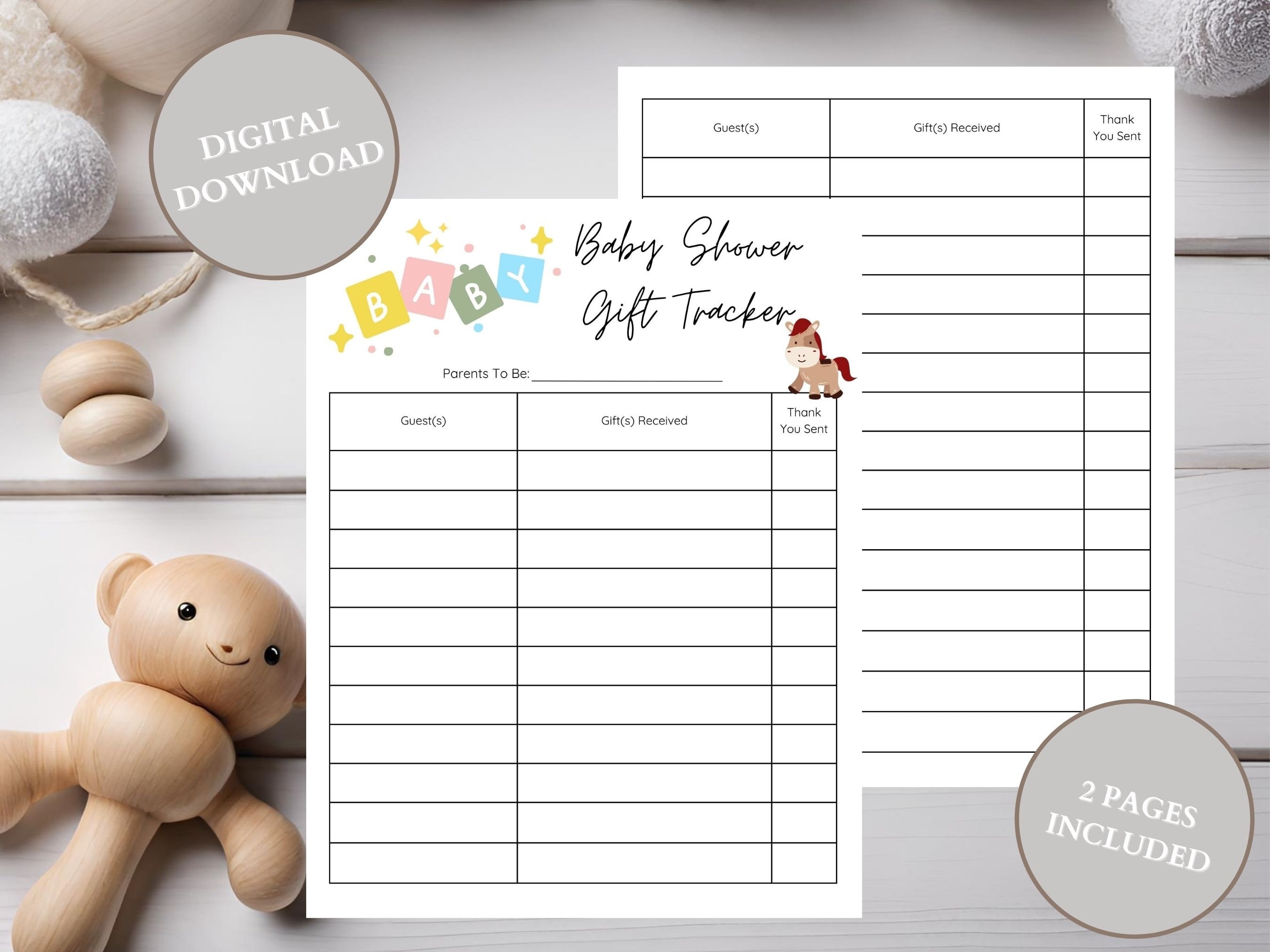 Baby Shower Gift Tracker, Printable Gift Log, Simple Gift List, Gift