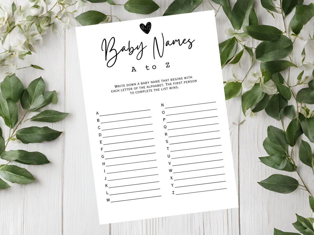 Baby Name A to Z Game, Baby Shower Game, Baby Alphabet Game, Name Game ...