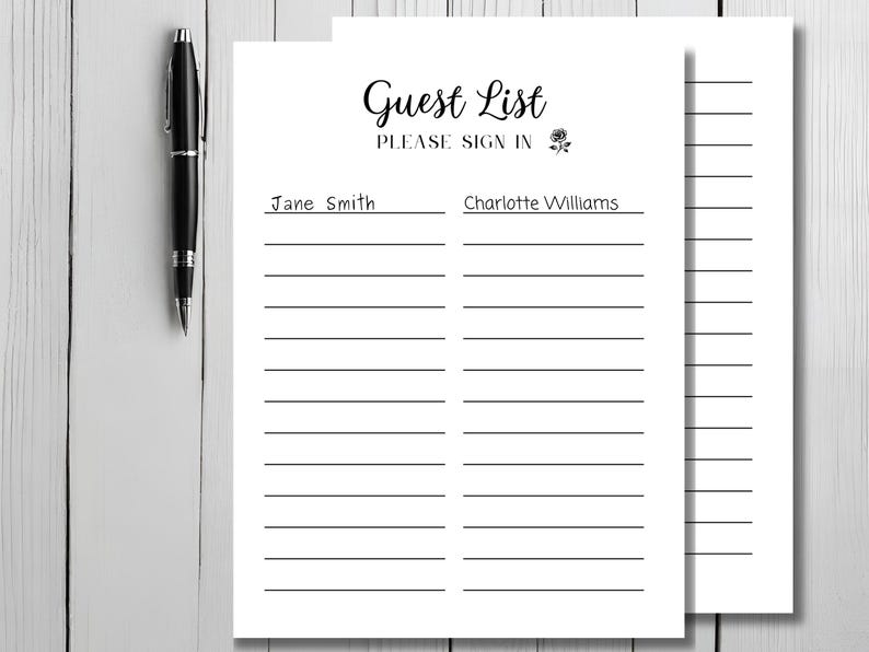 Guest List Sign in Sheet, Wedding Shower Guest List, Printable Bridal ...