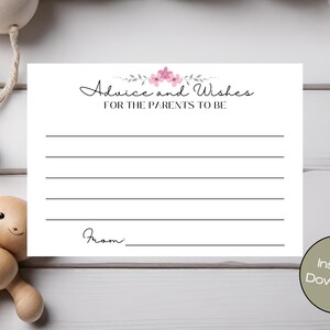 Pink Baby Advice and Wishes Cards, Gioco stampabile per baby shower, Consigli per mamma e papà, Auguri per il neonato, Download immediato, 03