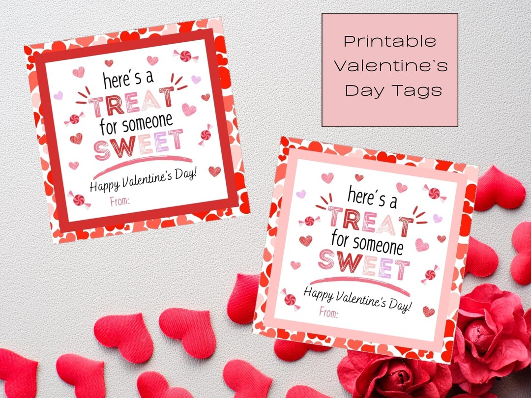 Valentine's Day Tags Printable, Red and Pink Heart Gift Tag, Valentine ...