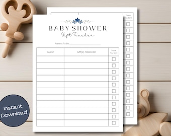 Blue Baby Shower Gift Tracker, Printable Gift Log, Flower Gift List, Gift Recorder, Keepsake Log, Guest List, Instant Download, 04