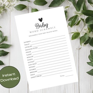 Baby Word Scramble Game, Printable Baby Shower Game, Baby Shower Activity, Word Puzzle, Gender Neutral, Instant Download, Non Editable, 02