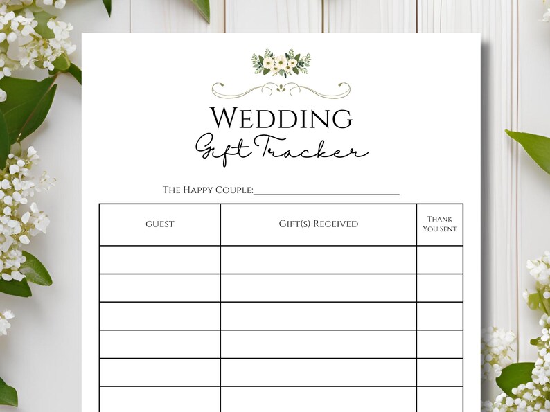 Wedding Shower Gift Tracker, Wedding Gift List, Printable Bridal Gift ...