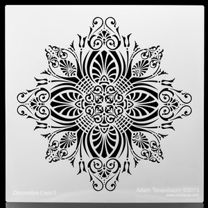 Decorative Floral Crest.  Wall / Art / Craft / Painting / Makeup / Furniture / Tattoo / Overlay Airbrush Stencil.